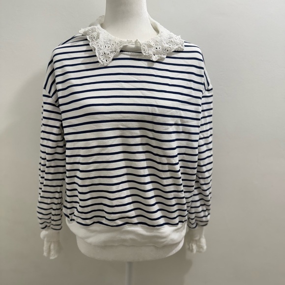 J. CREW French terry sweatshirt with lace trim Size M NWOT $118 BT719 - Picture 7 of 12
